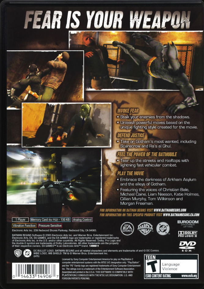 Batman Begins PS2 back side cover case