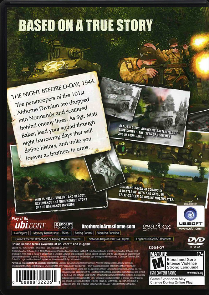 Brothers in Arms Road to Hill 30 PS2 back side cover case