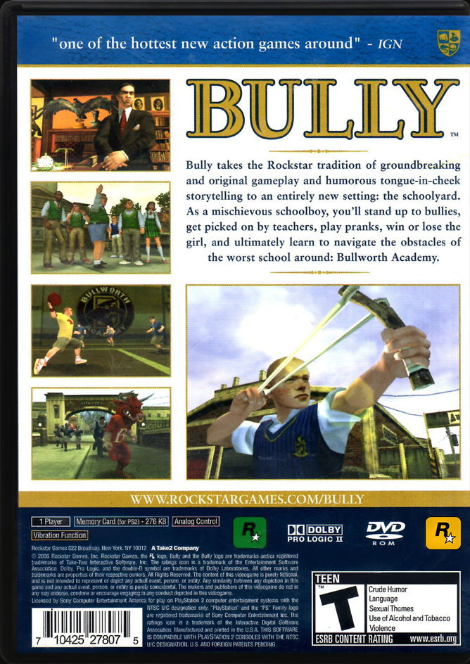 Bully PS2 back side cover case