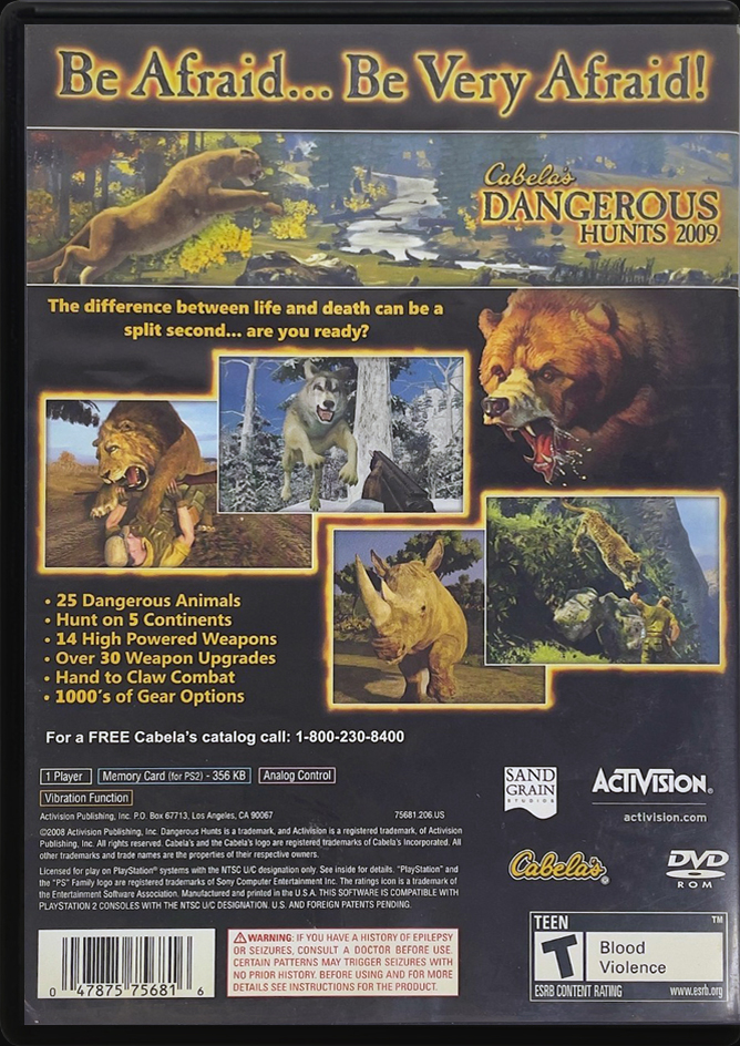 Cabela's Dangerous Hunts 2009 PS2 back side cover case