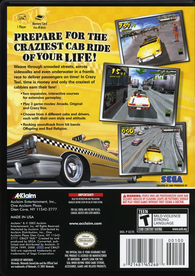 Crazy Taxi PS2 back side cover case