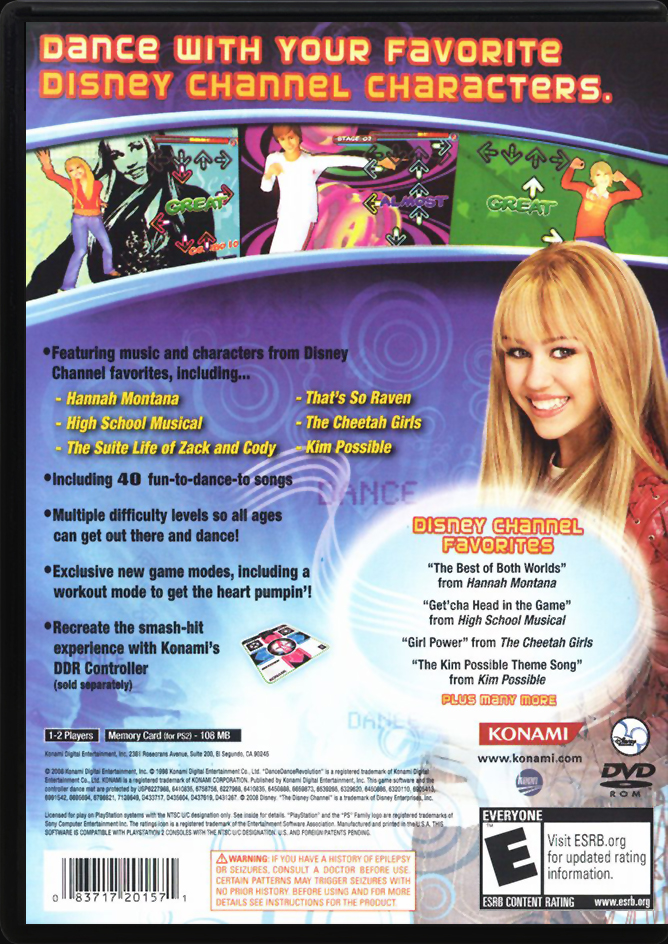 Dance Dance Revolution Disney Channel Edition PS2 back side cover case