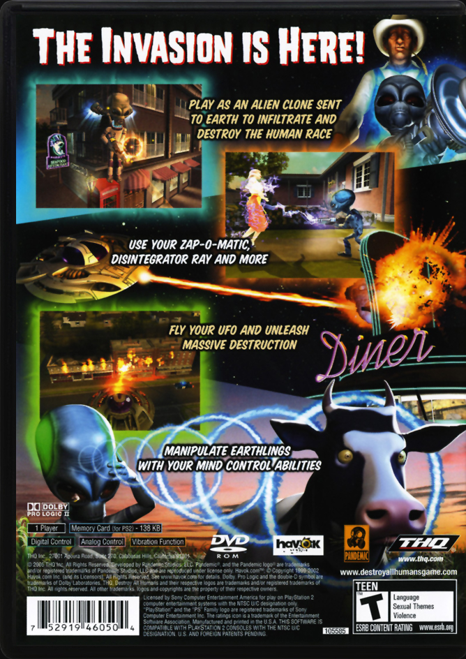 Destroy All Humans! PS2 back side cover case