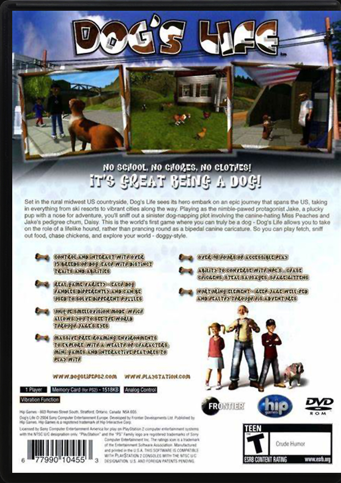 Dog's Life PS2 back side cover case