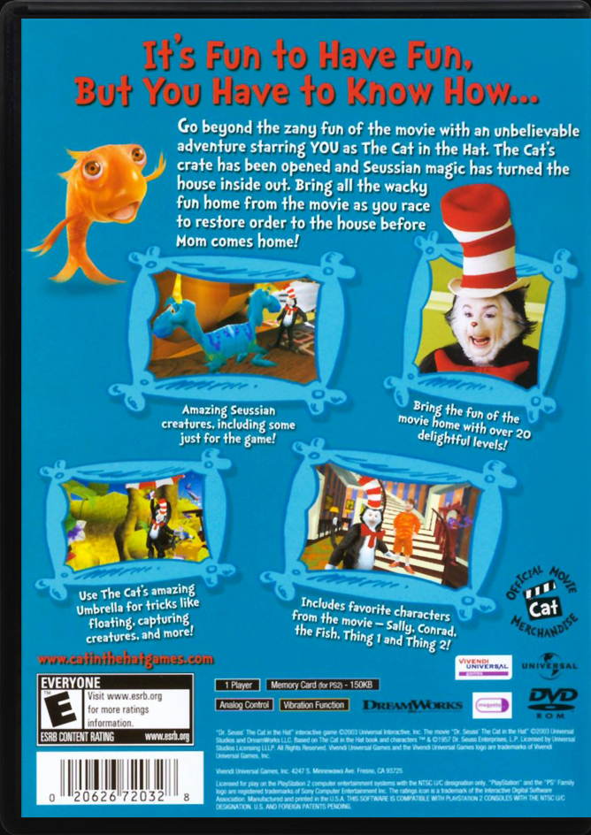 Dr Seuss The Cat In The Hat PS2 back side cover case