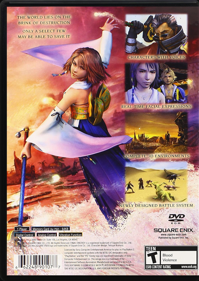 Final Fantasy X PS2 back side cover case