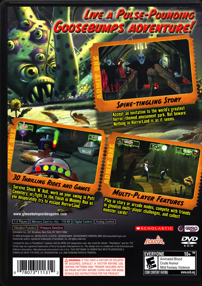 Goosebumps Horrorland PS2 back side cover case