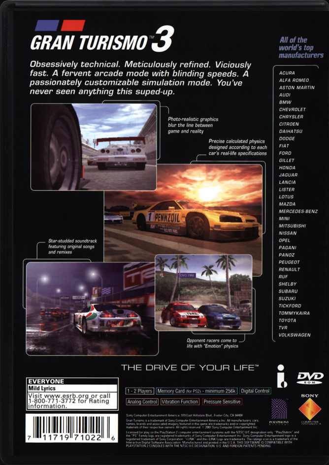 Gran Turismo 3 PS2 back side cover case