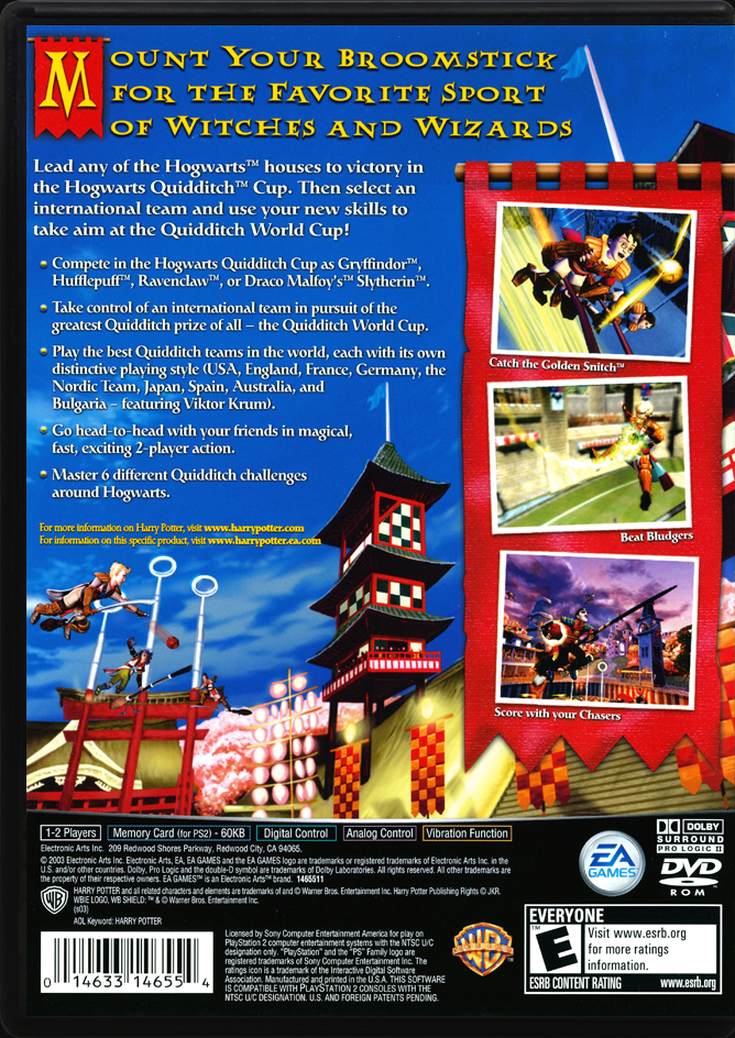Harry Potter Quidditch World Cup PS2 back side cover case