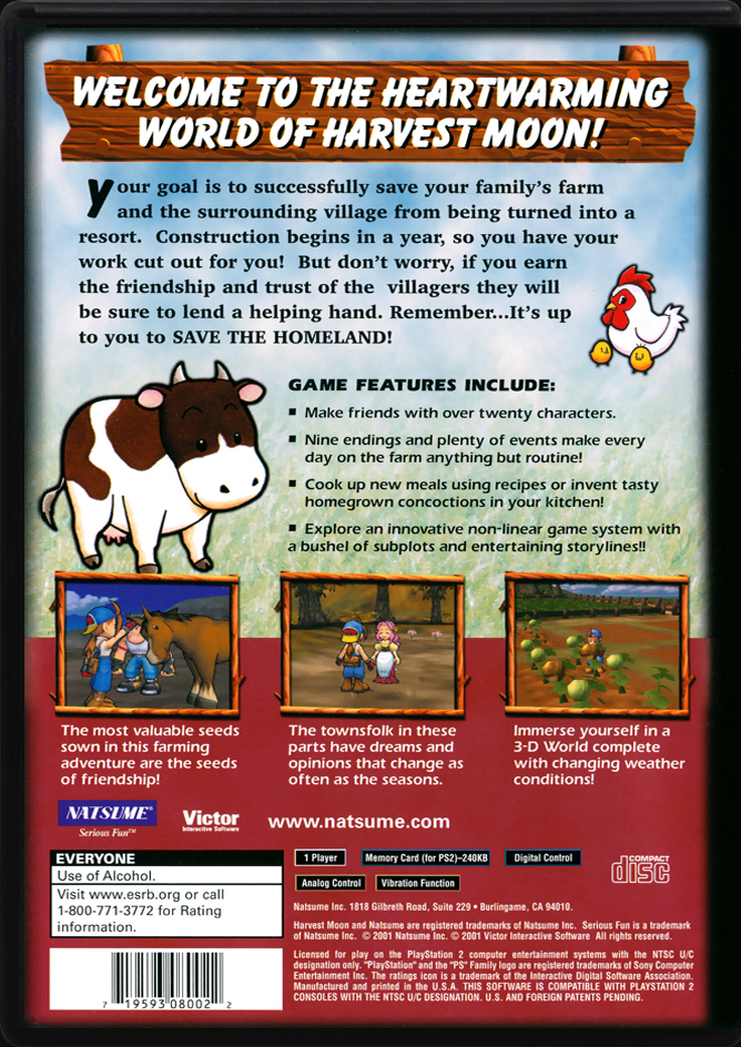 Harvest Moon Save the Homeland PS2 back side cover case