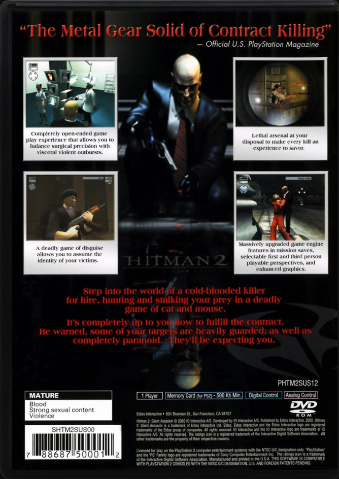 Hitman 2 Silent Assassin PS2 back side cover case