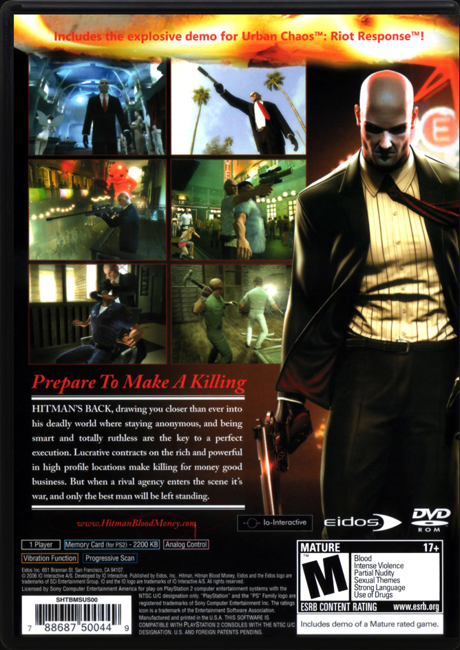 Hitman Blood Money PS2 back side cover case