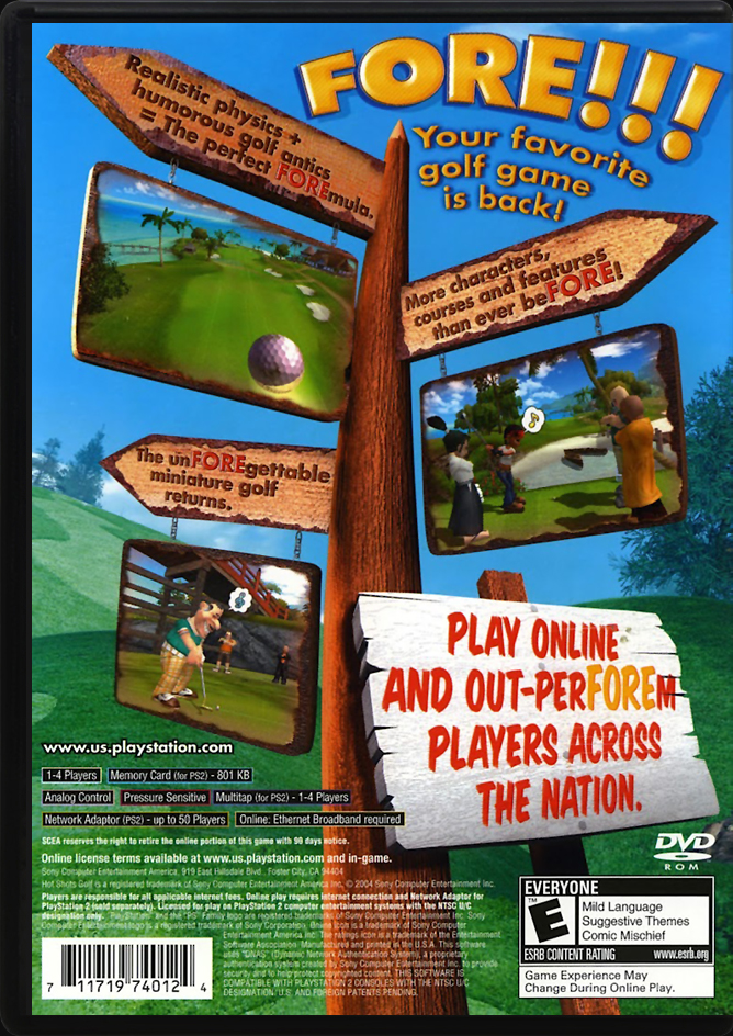 Hot Shots Golf Fore! PS2 back side cover case