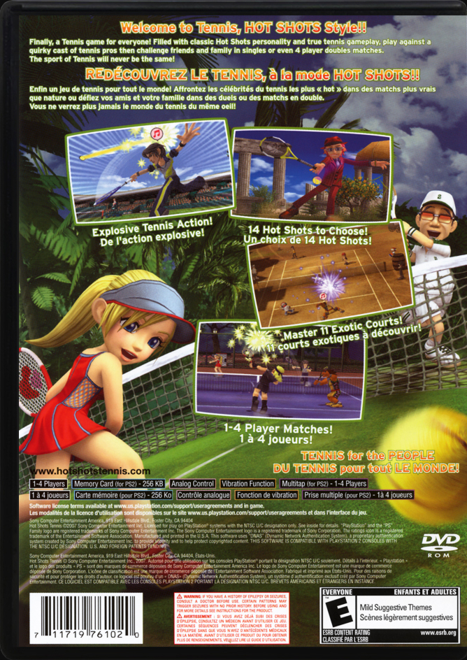 Hot Shots Tennis PS2 back side cover case