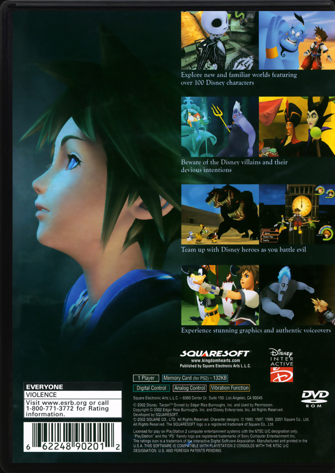 Kingdom Hearts PS2 back side cover case