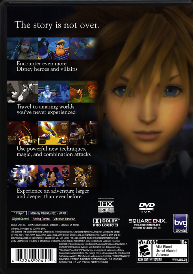 Kingdom Hearts II PS2 back side cover case