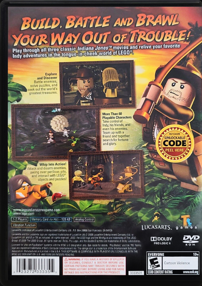 Lego Indiana Jones The Original Adventures PS2 back side cover case