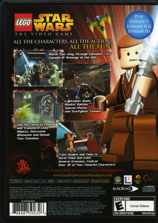 Lego Star Wars The Video Game PS2 back side cover case