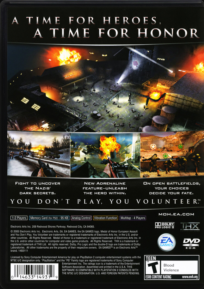 Medal of Honor European Assault PS2 back side cover case