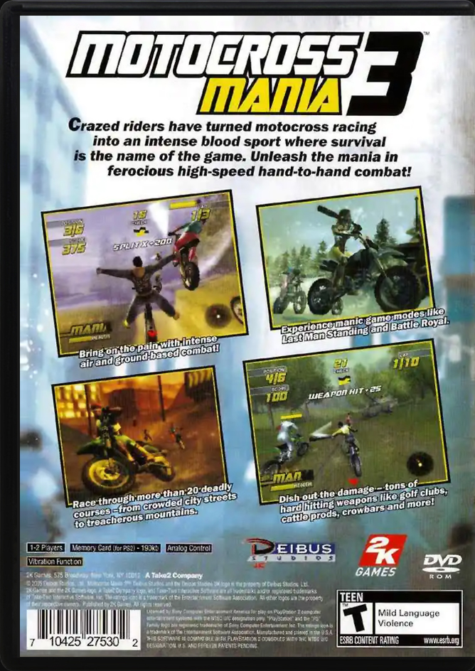 Motocross Mania 3 PS2 back side cover case