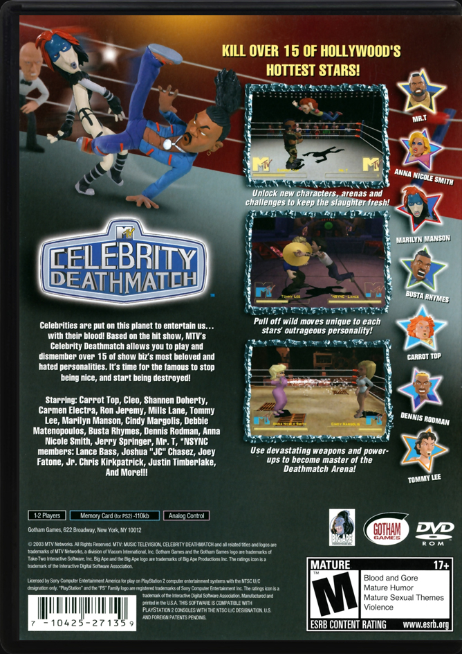 Celebrity Deathmatch MTV PS2 back side cover case