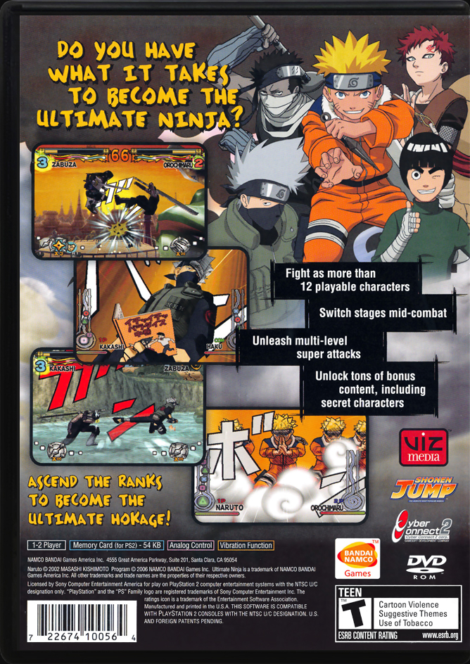 Naruto Ultimate Ninja PS2 back side cover case