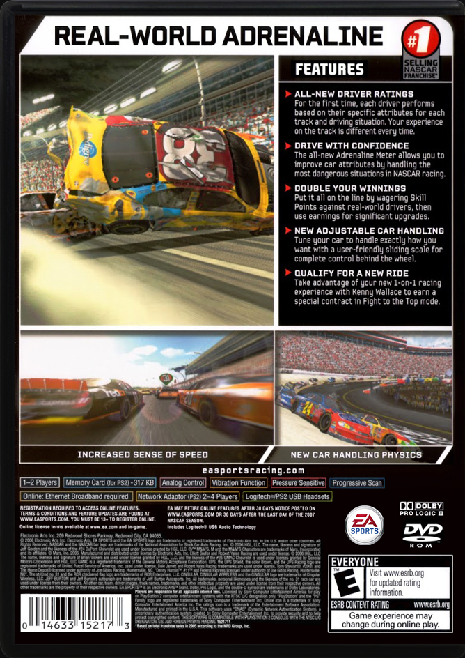 NASCAR 07 PS2 back side cover case