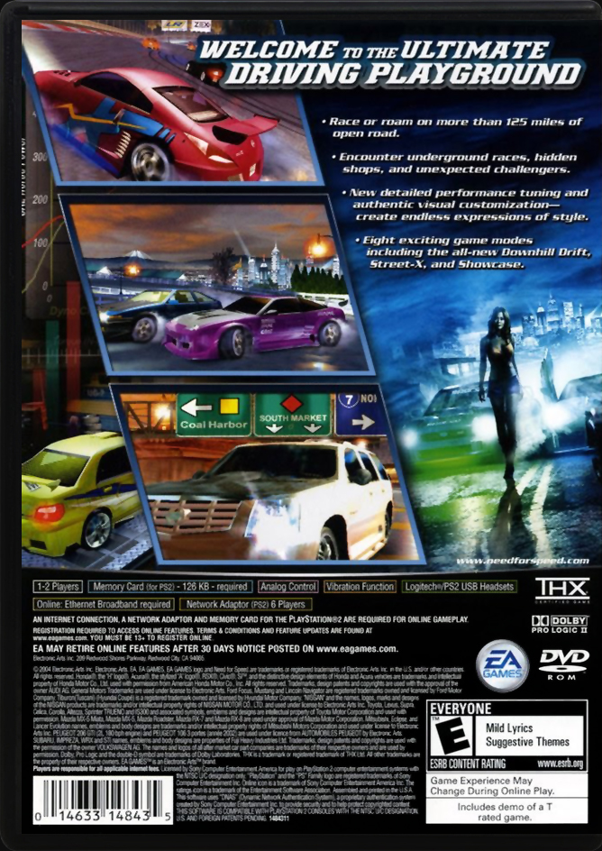 Need for Speed Underground 2 PS2 back side cover case