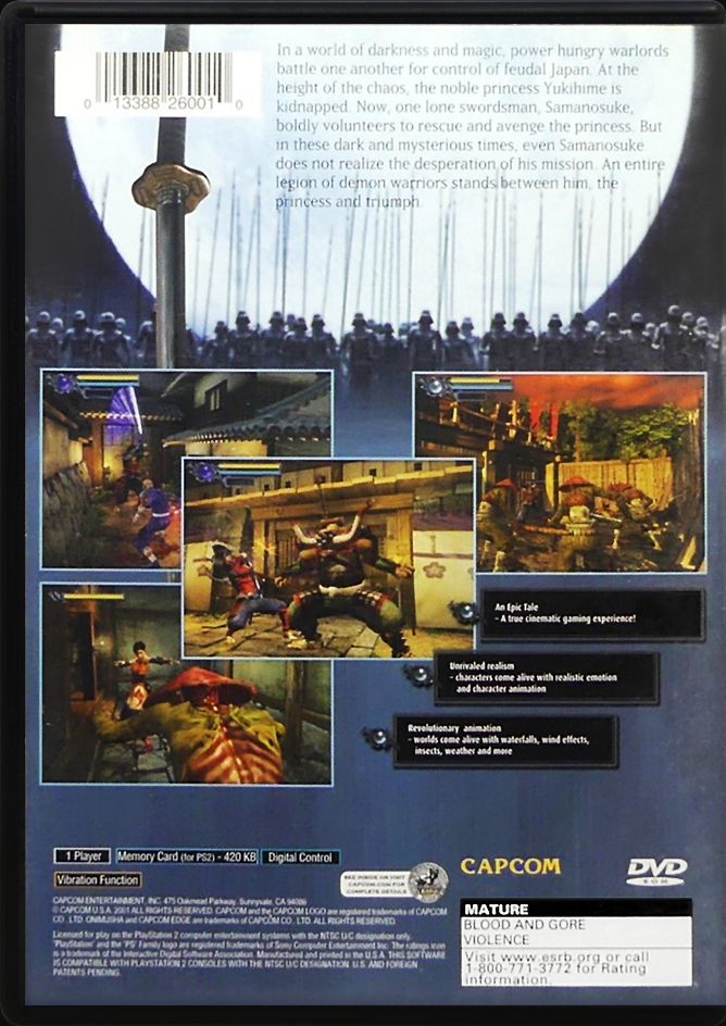 Onimusha Warlords PS2 back side cover case