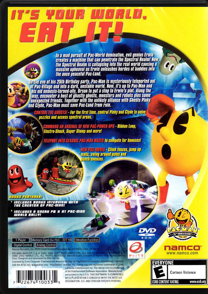 Pac-Man World 3 PS2 back side cover case