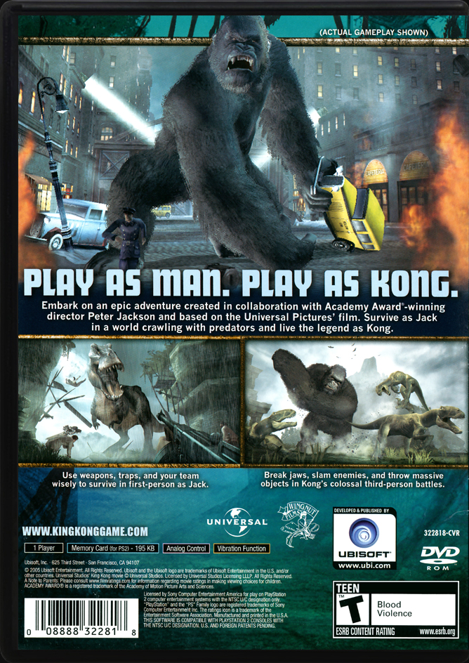 Peter Jacksons King Kong The Official Game of the Movie PS2 back side cover case