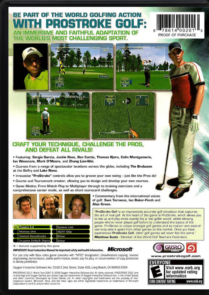 ProStroke Golf World Tour 2007 PS2 back side cover case