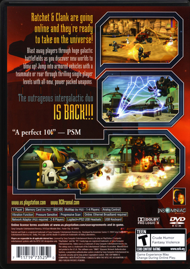 Ratchet & Clank Up Your Arsenal PS2 back side cover case