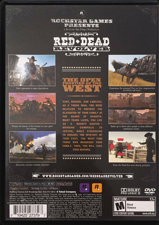 Red Dead Revolver PS2 back side cover case