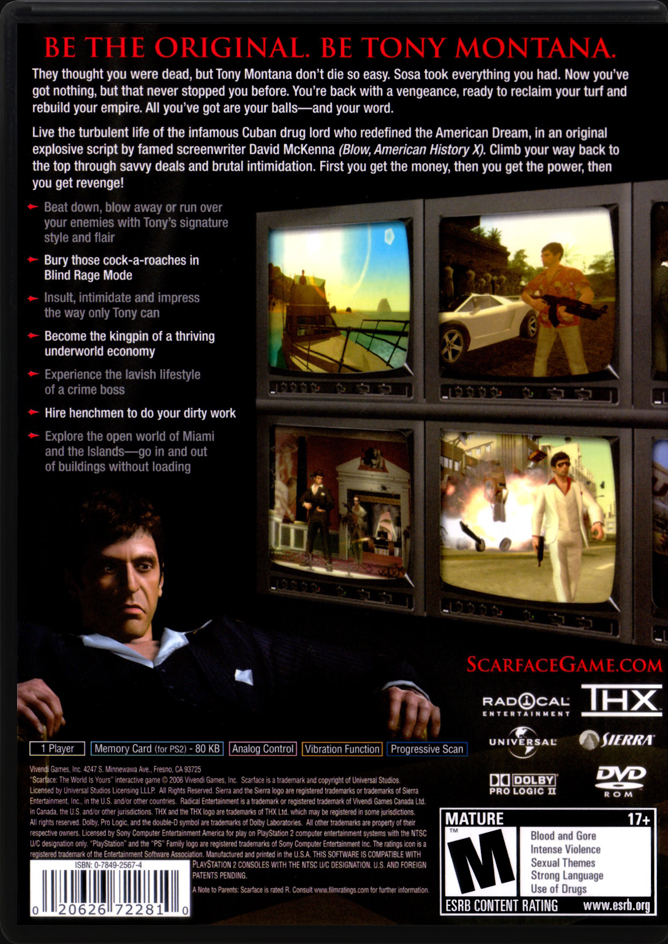 Scarface The World Is Yours PS2 back side cover case