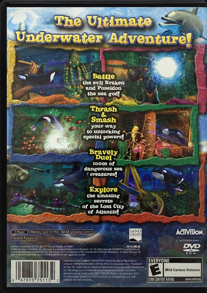 SeaWorld Adventure Parks Shamus Deep Sea Adventures PS2 back side cover case