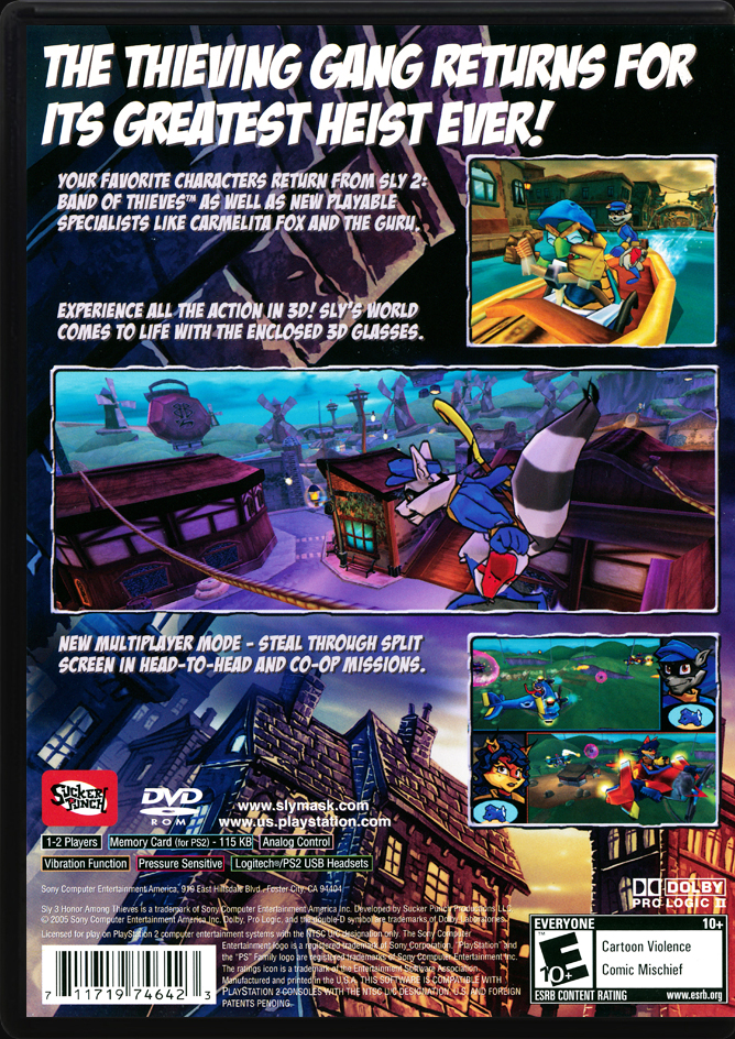 Sly 3 Honor Among Thieves PS2 back side cover case