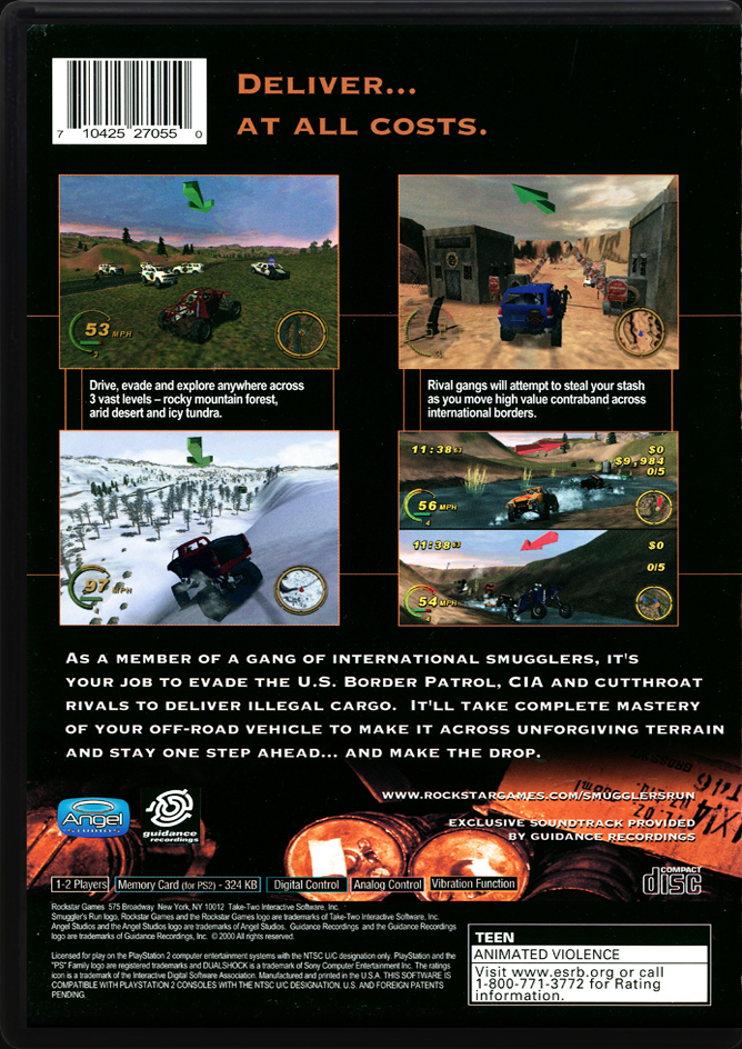 Smugglers Run PS2 back side cover case