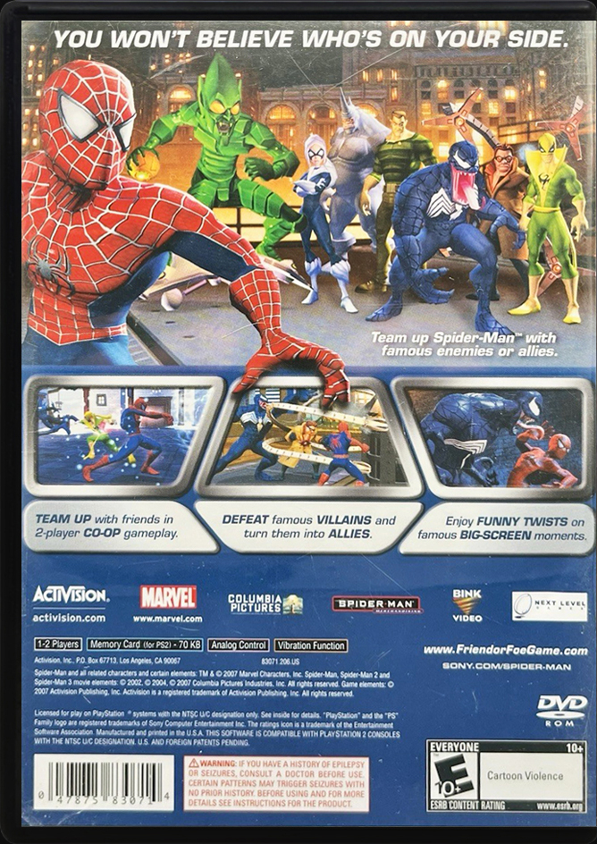Spider-Man Friend or Foe PS2 back side cover case