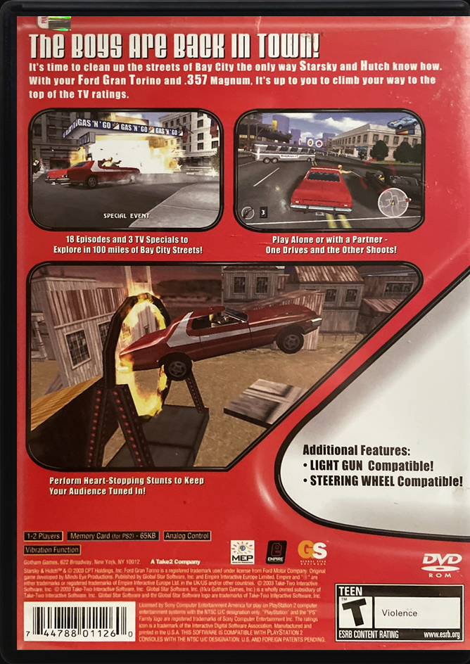 Starsky & Hutch PS2 back side cover case