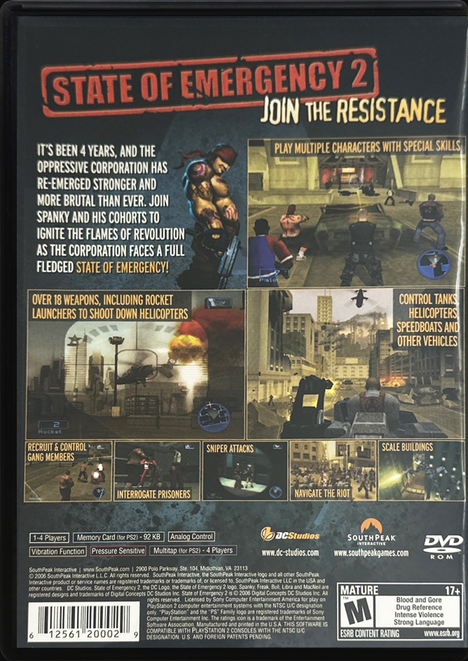 State of Emergency 2 PS2 back side cover case