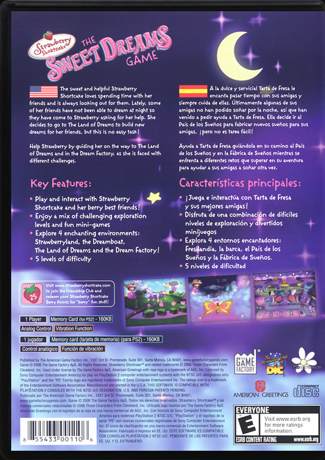 Strawberry Shortcake The Sweet Dreams Game PS2 back side cover case