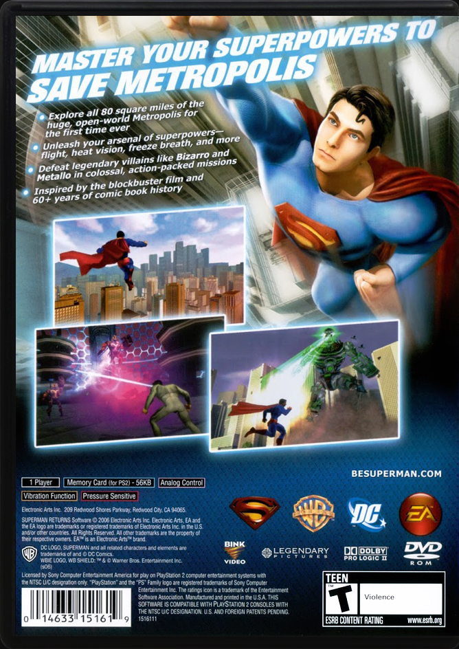 Superman Returns PS2 back side cover case