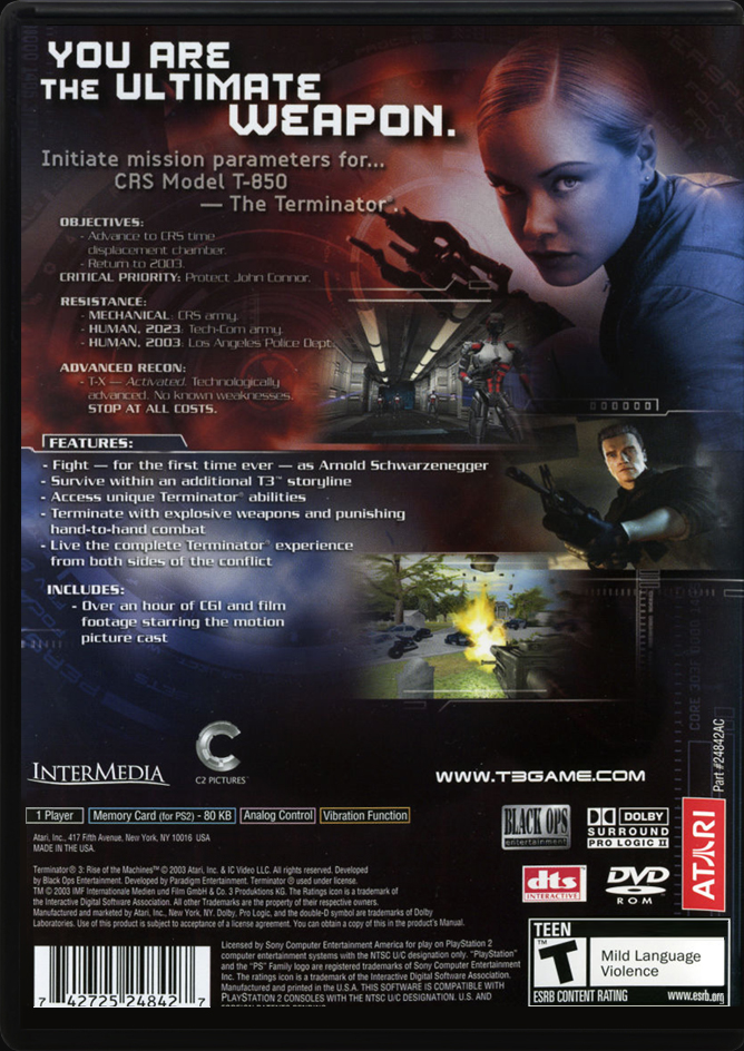 Terminator 3 Rise of the Machines PS2 back side cover case