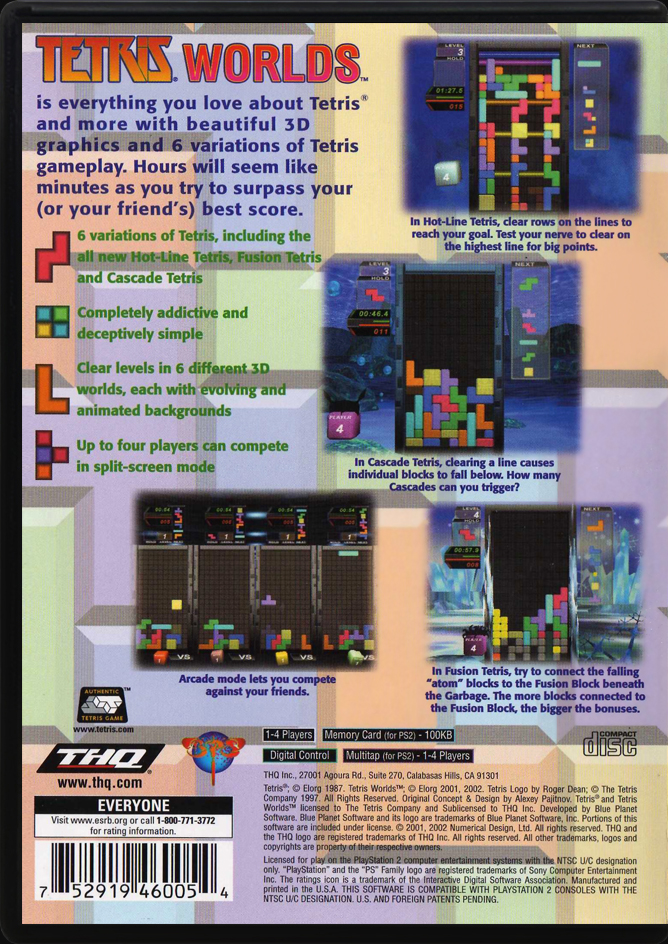 Tetris Worlds PS2 back side cover case