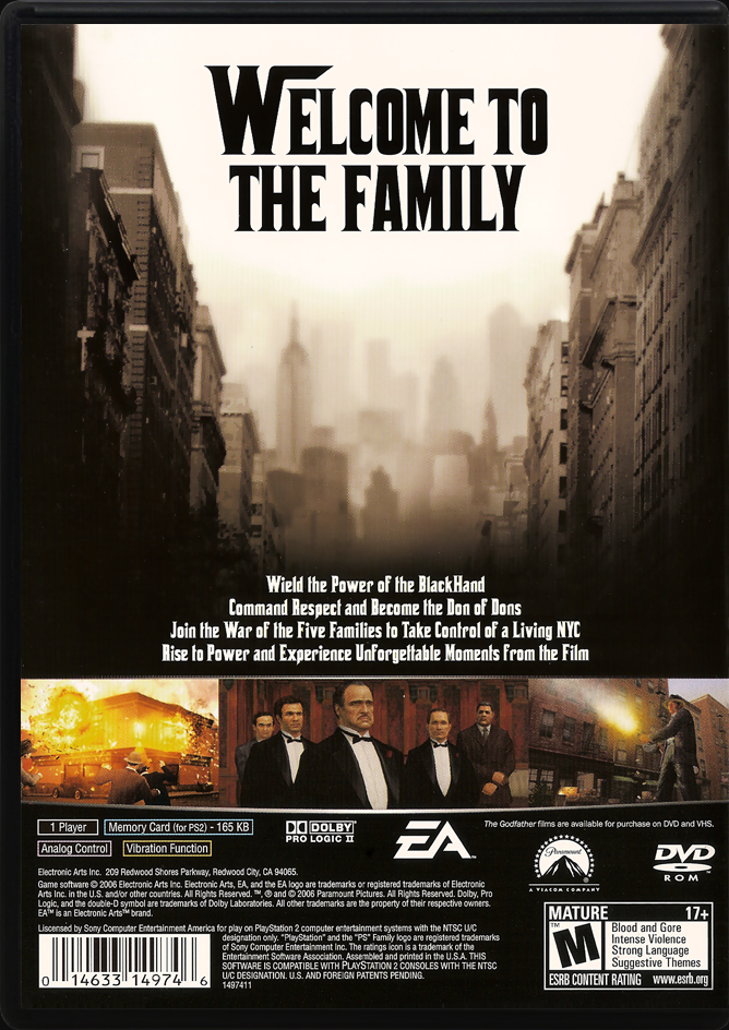 The Godfather The Game PS2 back side cover case