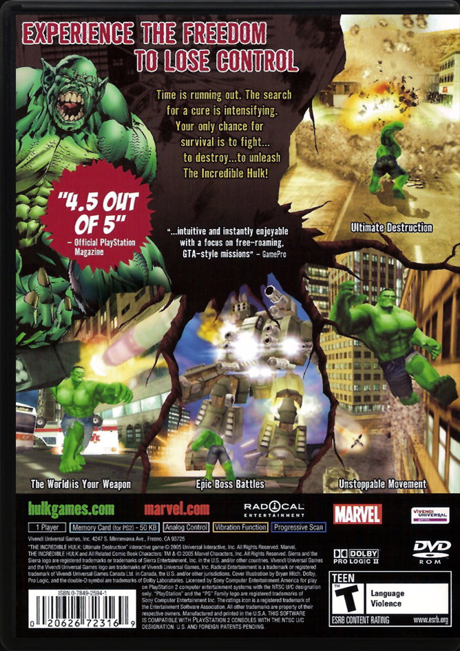 The Incredible Hulk PS2 back side cover case