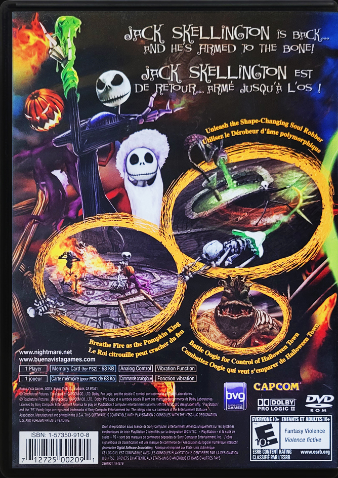 The Nightmare Before Christmas Oogies Revenge PS2 back side cover case