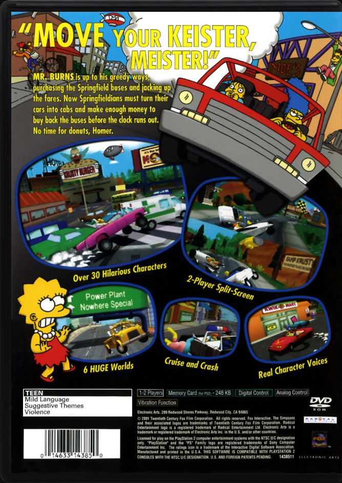 The Simpsons Road Rage Greatest Hits PS2 back side cover case