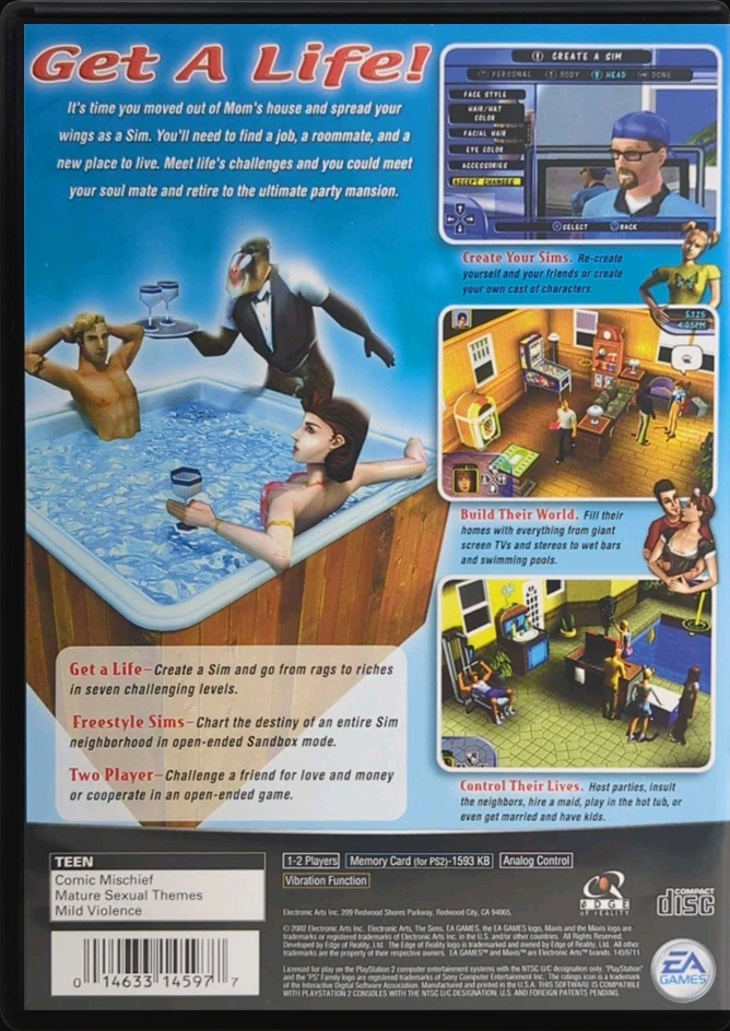 The Sims PS2 back side cover case